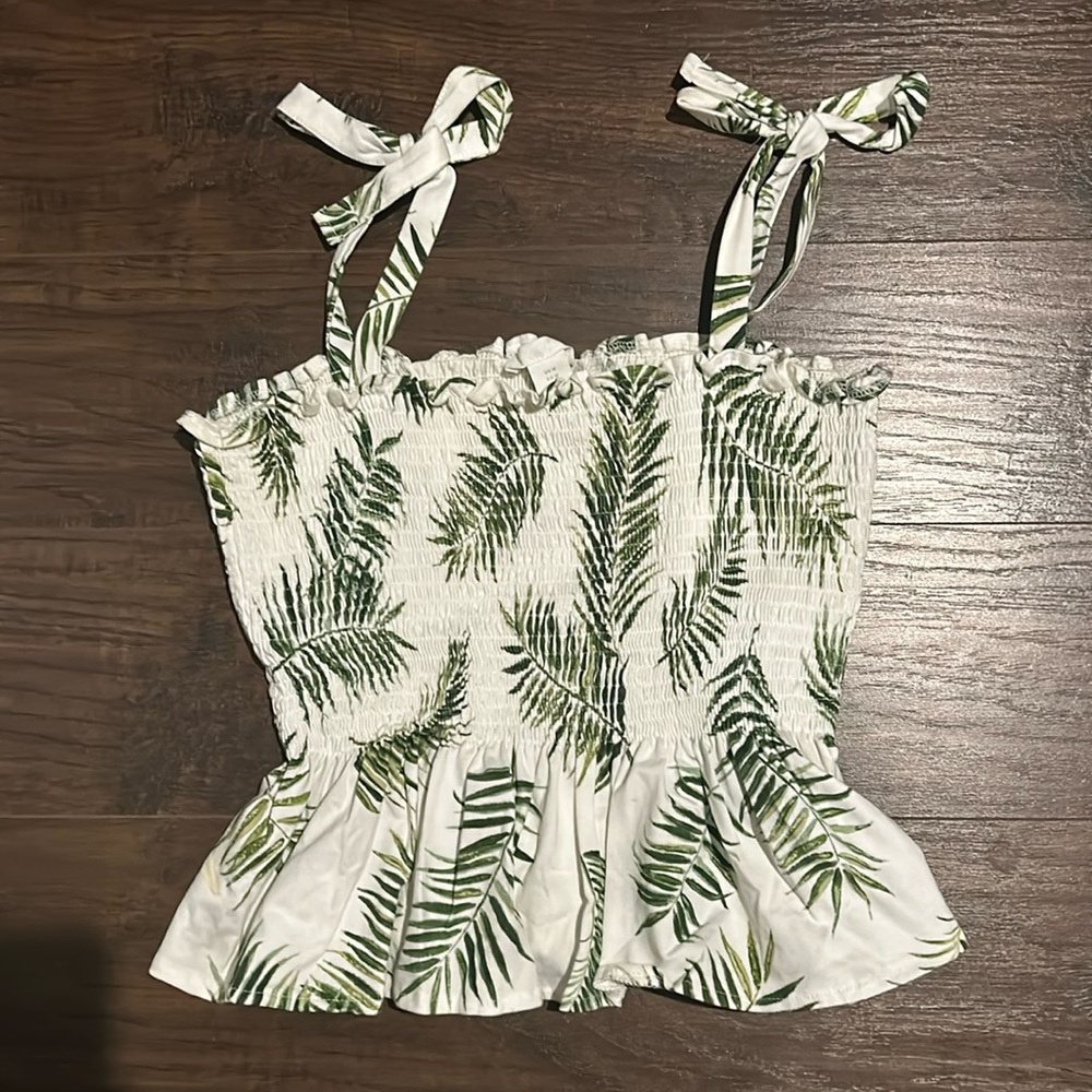 Palm leaf peplum tank top